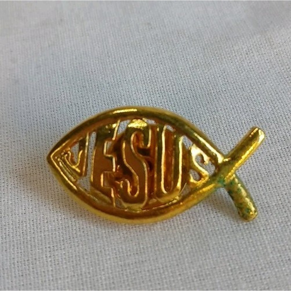 Ichthys Fish Gold Tone Lapel Pin Brooch - Picture 1 of 2